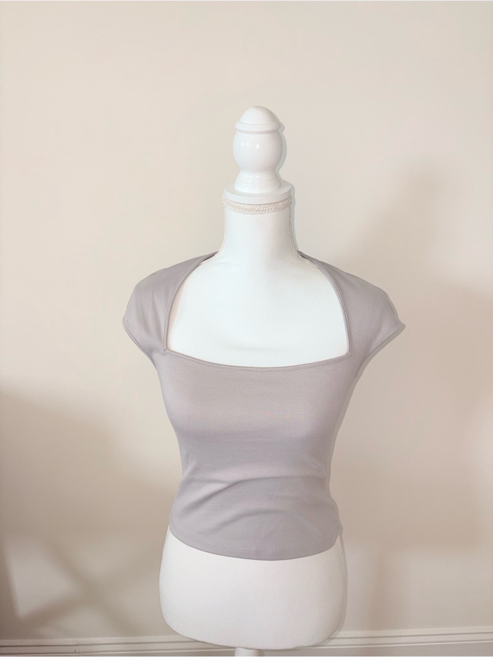 H&M Square Neck Cap Sleeve Crop Top in Light Taupe